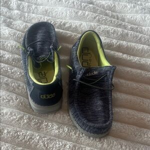 Boys Hey Dude Navy Slip-Ons with Lime Interior- EUC